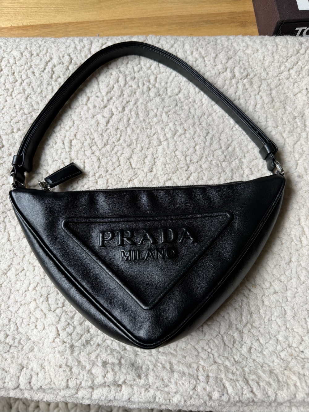 Prada Black Leather Enameled Metal Triangle Bag with Silver Hardware - Picture 2 of 16